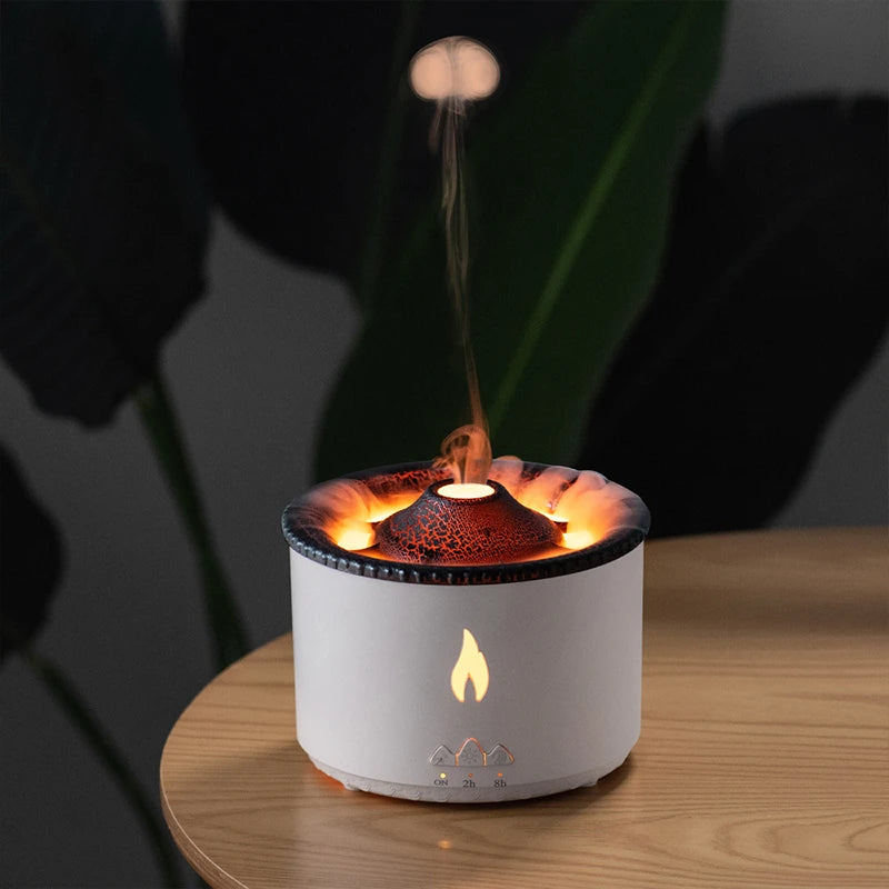 Desktop Air Humidifier Electric Aroma Essential Oil Diffuser with Flame Lamp Volcano Eruption Fragrance Machine for Home Office