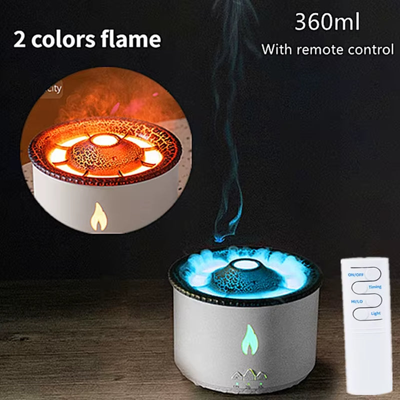 Desktop Air Humidifier Electric Aroma Essential Oil Diffuser with Flame Lamp Volcano Eruption Fragrance Machine for Home Office