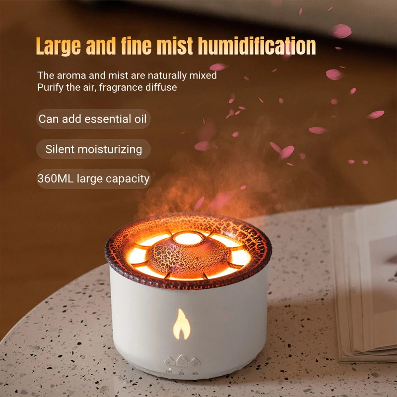 Desktop Air Humidifier Electric Aroma Essential Oil Diffuser with Flame Lamp Volcano Eruption Fragrance Machine for Home Office